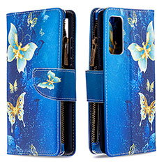 Custodia Portafoglio In Pelle Fantasia Modello Cover con Supporto B04F per Samsung Galaxy S20 Lite 5G Blu