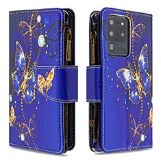 Custodia Portafoglio In Pelle Fantasia Modello Cover con Supporto B04F per Samsung Galaxy S20 Ultra 5G Blu Notte
