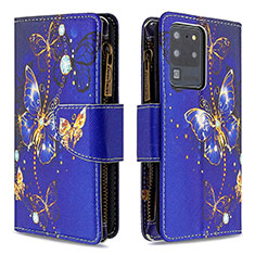 Custodia Portafoglio In Pelle Fantasia Modello Cover con Supporto B04F per Samsung Galaxy S20 Ultra Blu Notte