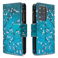 Custodia Portafoglio In Pelle Fantasia Modello Cover con Supporto B04F per Samsung Galaxy S20 Ultra Ciano