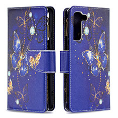 Custodia Portafoglio In Pelle Fantasia Modello Cover con Supporto B04F per Samsung Galaxy S21 5G Blu Notte