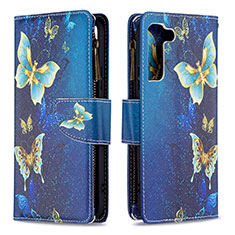 Custodia Portafoglio In Pelle Fantasia Modello Cover con Supporto B04F per Samsung Galaxy S21 Plus 5G Blu