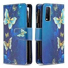 Custodia Portafoglio In Pelle Fantasia Modello Cover con Supporto B04F per Vivo Y20s Blu