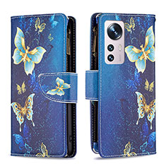 Custodia Portafoglio In Pelle Fantasia Modello Cover con Supporto B04F per Xiaomi Mi 12 5G Blu