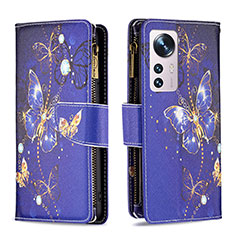 Custodia Portafoglio In Pelle Fantasia Modello Cover con Supporto B04F per Xiaomi Mi 12 5G Blu Notte