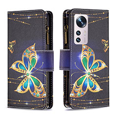 Custodia Portafoglio In Pelle Fantasia Modello Cover con Supporto B04F per Xiaomi Mi 12S 5G Oro e Nero