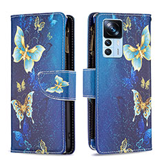 Custodia Portafoglio In Pelle Fantasia Modello Cover con Supporto B04F per Xiaomi Mi 12T Pro 5G Blu