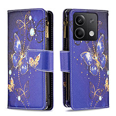 Custodia Portafoglio In Pelle Fantasia Modello Cover con Supporto B04F per Xiaomi Redmi Note 13 5G Blu Notte