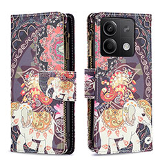 Custodia Portafoglio In Pelle Fantasia Modello Cover con Supporto B04F per Xiaomi Redmi Note 13 5G Marrone