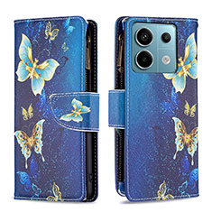 Custodia Portafoglio In Pelle Fantasia Modello Cover con Supporto B04F per Xiaomi Redmi Note 13 Pro 5G Blu