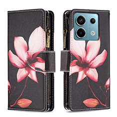 Custodia Portafoglio In Pelle Fantasia Modello Cover con Supporto B04F per Xiaomi Redmi Note 13 Pro 5G Rosso