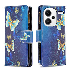 Custodia Portafoglio In Pelle Fantasia Modello Cover con Supporto B04F per Xiaomi Redmi Note 13 Pro+ Plus 5G Blu