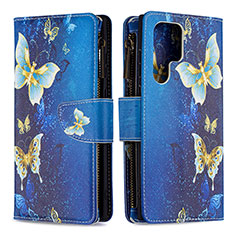 Custodia Portafoglio In Pelle Fantasia Modello Cover con Supporto B05F per Samsung Galaxy S23 Ultra 5G Blu