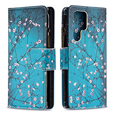 Custodia Portafoglio In Pelle Fantasia Modello Cover con Supporto B05F per Samsung Galaxy S23 Ultra 5G Ciano