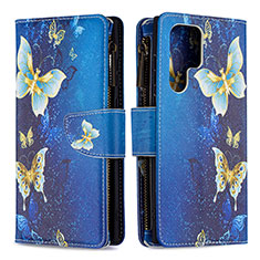 Custodia Portafoglio In Pelle Fantasia Modello Cover con Supporto B05F per Samsung Galaxy S24 Ultra 5G Blu