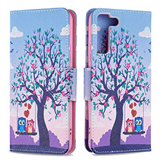 Custodia Portafoglio In Pelle Fantasia Modello Cover con Supporto B09F per Samsung Galaxy S21 5G Lavanda