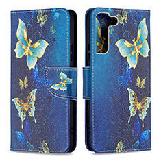 Custodia Portafoglio In Pelle Fantasia Modello Cover con Supporto B09F per Samsung Galaxy S21 FE 5G Blu