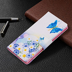 Custodia Portafoglio In Pelle Fantasia Modello Cover con Supporto B09F per Samsung Galaxy S21 Ultra 5G Cielo Blu