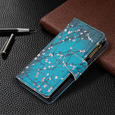 Custodia Portafoglio In Pelle Fantasia Modello Cover con Supporto BF3 per Xiaomi Redmi Note 10 Pro Max Ciano