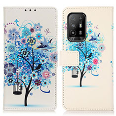 Custodia Portafoglio In Pelle Fantasia Modello Cover con Supporto D02Y per Oppo F19 Pro+ Plus 5G Blu