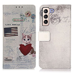 Custodia Portafoglio In Pelle Fantasia Modello Cover con Supporto D02Y per Samsung Galaxy S22 Plus 5G Rosso Rosa