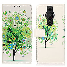 Custodia Portafoglio In Pelle Fantasia Modello Cover con Supporto D02Y per Sony Xperia PRO-I Verde