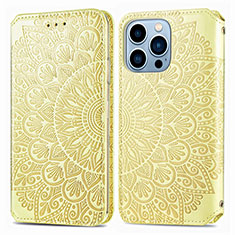 Custodia Portafoglio In Pelle Fantasia Modello Cover con Supporto H01 per Apple iPhone 13 Pro Giallo