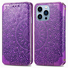 Custodia Portafoglio In Pelle Fantasia Modello Cover con Supporto H01 per Apple iPhone 14 Pro Viola