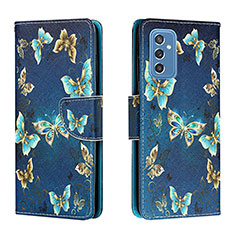 Custodia Portafoglio In Pelle Fantasia Modello Cover con Supporto H01X per Samsung Galaxy M52 5G Blu Notte