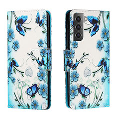Custodia Portafoglio In Pelle Fantasia Modello Cover con Supporto H01X per Samsung Galaxy S22 5G Blu