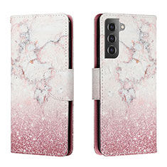 Custodia Portafoglio In Pelle Fantasia Modello Cover con Supporto H01X per Samsung Galaxy S22 5G Rosa