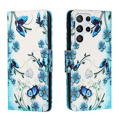 Custodia Portafoglio In Pelle Fantasia Modello Cover con Supporto H01X per Samsung Galaxy S22 Ultra 5G Blu