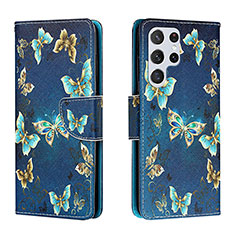 Custodia Portafoglio In Pelle Fantasia Modello Cover con Supporto H01X per Samsung Galaxy S22 Ultra 5G Blu Notte