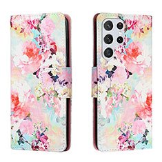 Custodia Portafoglio In Pelle Fantasia Modello Cover con Supporto H01X per Samsung Galaxy S22 Ultra 5G Rosa Caldo