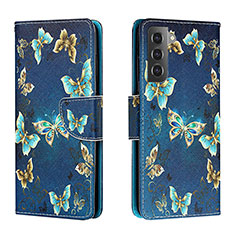 Custodia Portafoglio In Pelle Fantasia Modello Cover con Supporto H01X per Samsung Galaxy S23 5G Blu Notte