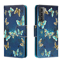 Custodia Portafoglio In Pelle Fantasia Modello Cover con Supporto H01X per Samsung Galaxy S23 Plus 5G Blu Notte