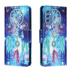 Custodia Portafoglio In Pelle Fantasia Modello Cover con Supporto H02X per Samsung Galaxy M52 5G Blu