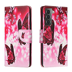 Custodia Portafoglio In Pelle Fantasia Modello Cover con Supporto H02X per Samsung Galaxy S23 Plus 5G Rosa Caldo