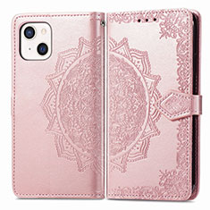 Custodia Portafoglio In Pelle Fantasia Modello Cover con Supporto H05 per Apple iPhone 14 Oro Rosa