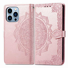Custodia Portafoglio In Pelle Fantasia Modello Cover con Supporto H06 per Apple iPhone 14 Pro Oro Rosa