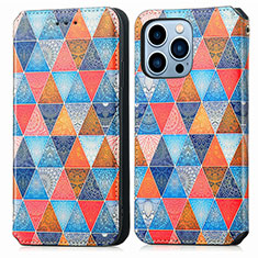 Custodia Portafoglio In Pelle Fantasia Modello Cover con Supporto H10 per Apple iPhone 13 Pro Max Multicolore