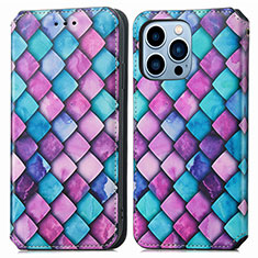 Custodia Portafoglio In Pelle Fantasia Modello Cover con Supporto H10 per Apple iPhone 13 Pro Max Viola