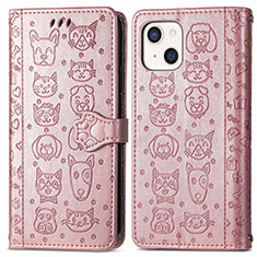 Custodia Portafoglio In Pelle Fantasia Modello Cover con Supporto H11 per Apple iPhone 14 Oro Rosa