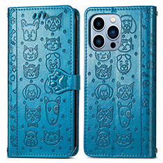 Custodia Portafoglio In Pelle Fantasia Modello Cover con Supporto H12 per Apple iPhone 13 Pro Blu