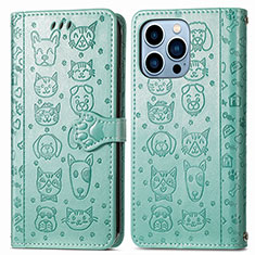 Custodia Portafoglio In Pelle Fantasia Modello Cover con Supporto H12 per Apple iPhone 13 Pro Verde