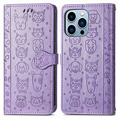 Custodia Portafoglio In Pelle Fantasia Modello Cover con Supporto H12 per Apple iPhone 13 Pro Viola