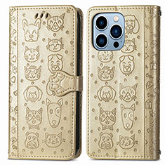 Custodia Portafoglio In Pelle Fantasia Modello Cover con Supporto H12 per Apple iPhone 14 Pro Oro