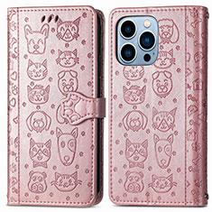 Custodia Portafoglio In Pelle Fantasia Modello Cover con Supporto H12 per Apple iPhone 14 Pro Oro Rosa
