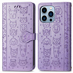 Custodia Portafoglio In Pelle Fantasia Modello Cover con Supporto H12 per Apple iPhone 14 Pro Viola