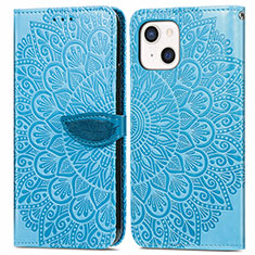 Custodia Portafoglio In Pelle Fantasia Modello Cover con Supporto H13 per Apple iPhone 13 Mini Blu